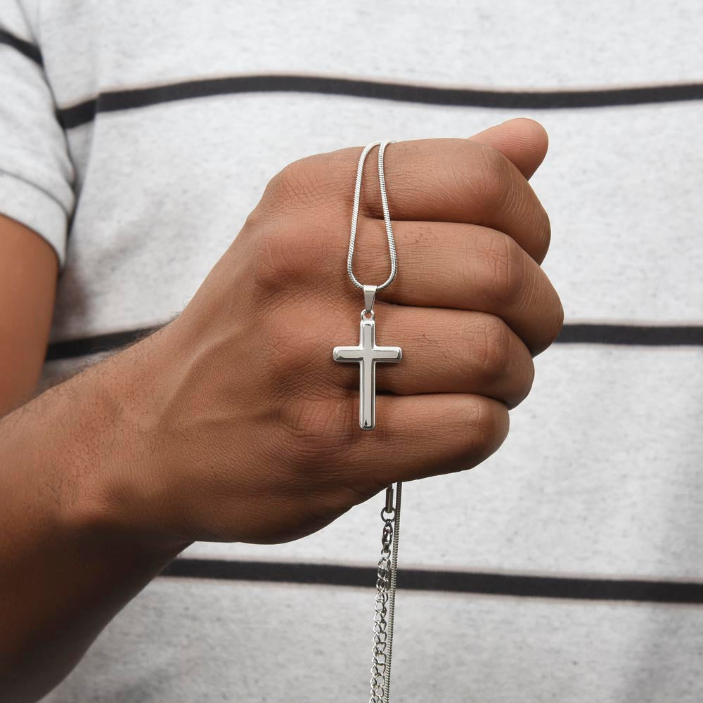 Collar de cruz artesanal "Mi querido hermano" con cita de Santa Gemma Galgani