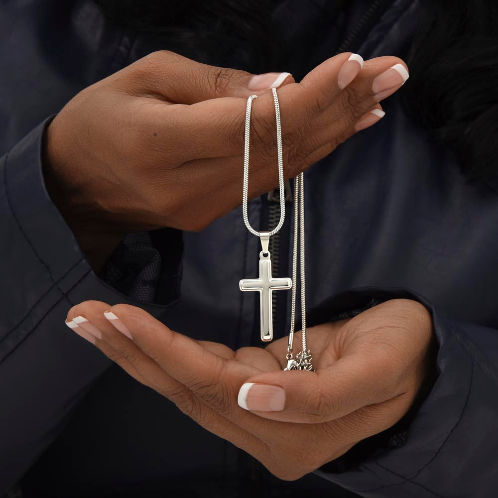 Collar de cruz artesanal "Mi querida hija" con cita de Santa Gemma Galgani
