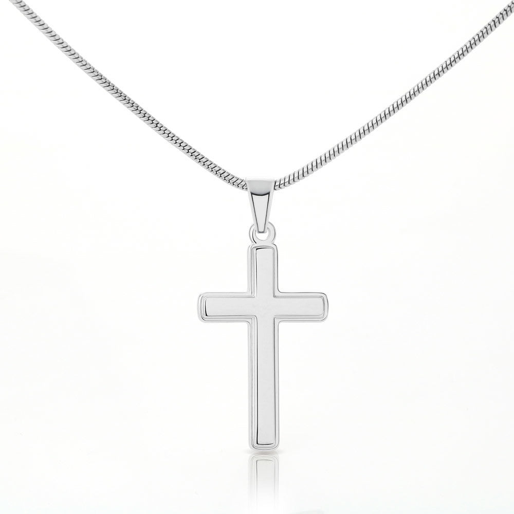 Collar de cruz artesanal "Mi querida hija" con cita de Santa Gemma Galgani