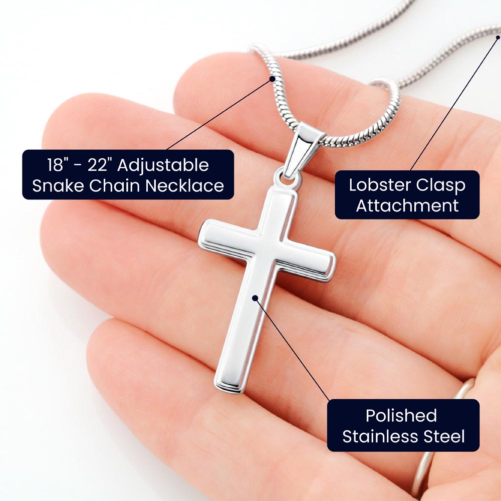 Collar de cruz artesanal "Mi querido hermano" con cita de Santa Gemma Galgani