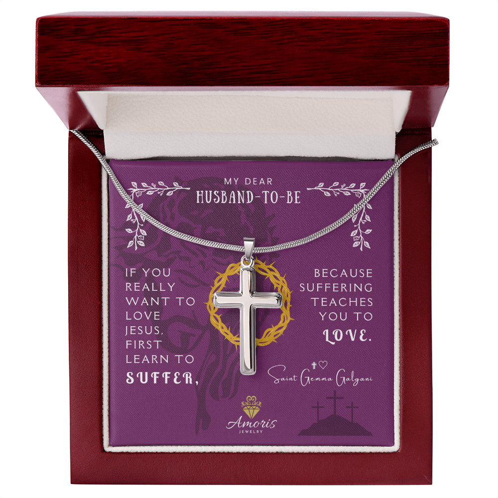 My Dear Husband-to-Be Artisan Cross Necklace with Saint Gemma Galgani Quote