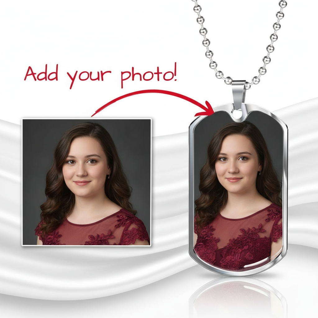 Photo Dog Tag Necklace with Personalized Engraving