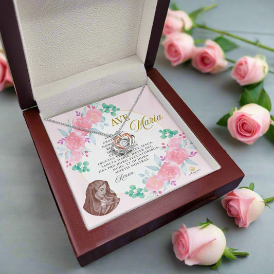 Ave Maria Crown Pendant Necklace in Sterling Silver with LATIN Prayer Card