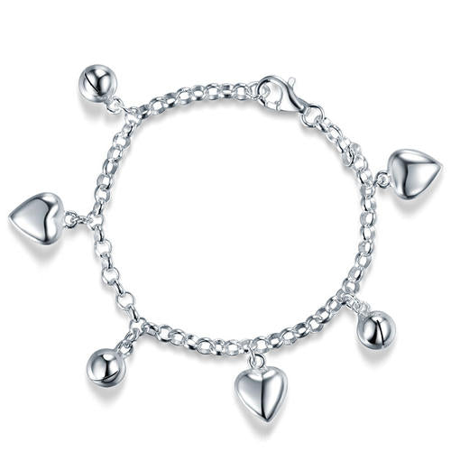 Pulsera de cadena con dije de bola de corazón en plata de ley para niñas
