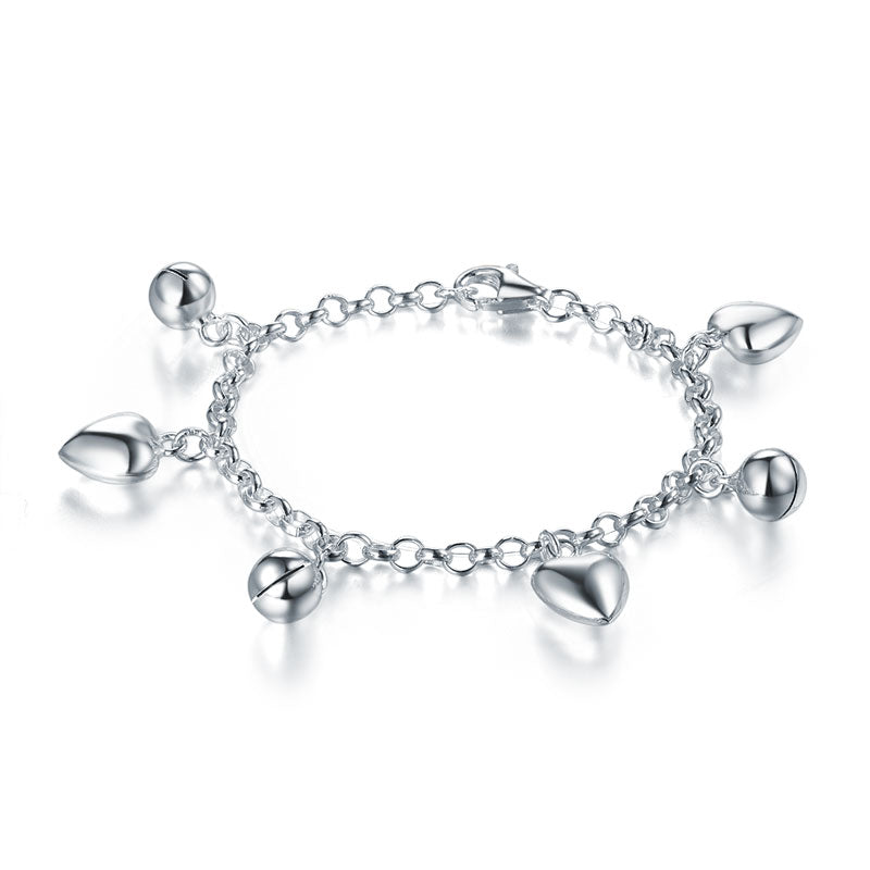 Pulsera de cadena con dije de bola de corazón en plata de ley para niñas