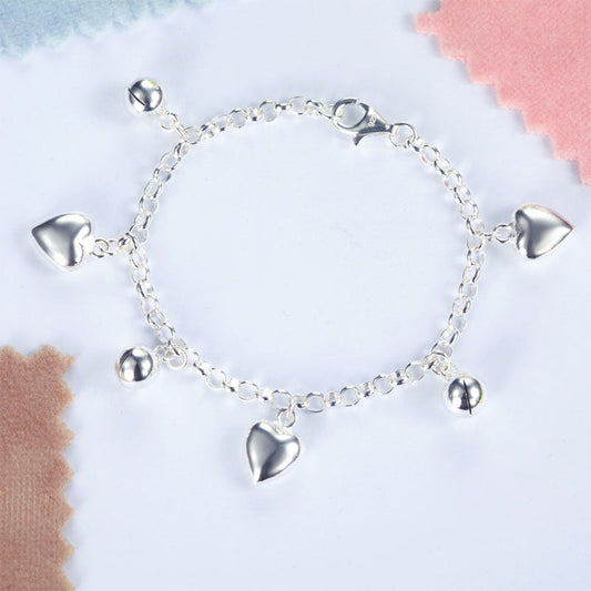Heart Ball Charm Chain Bracelet in Sterling Silver for Girls