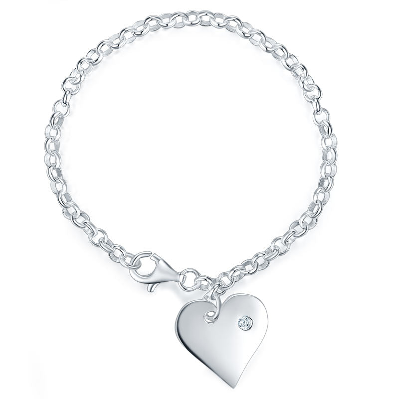 Pulsera de cadena con dije de corazón en plata de ley para niñas