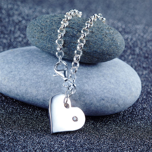 Heart Charm Chain Bracelet in Sterling Silver for Girls