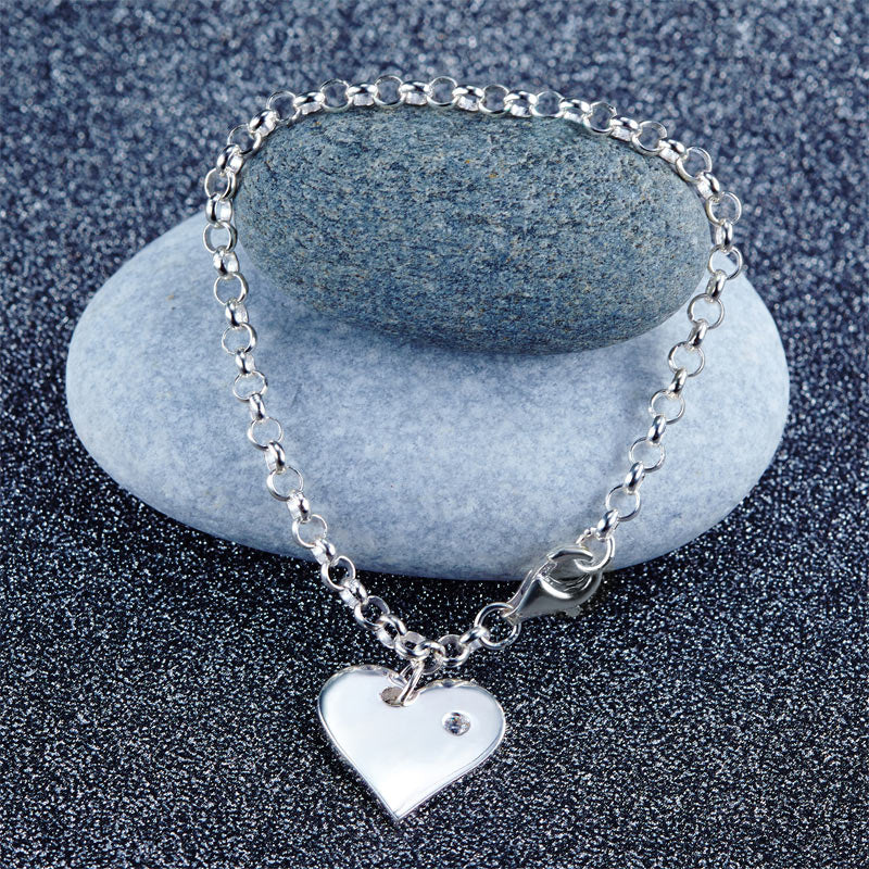 Pulsera de cadena con dije de corazón en plata de ley para niñas