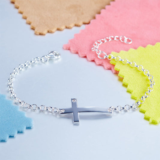 Cross Chain Adjustable Bracelet in Sterling Silver for Girls