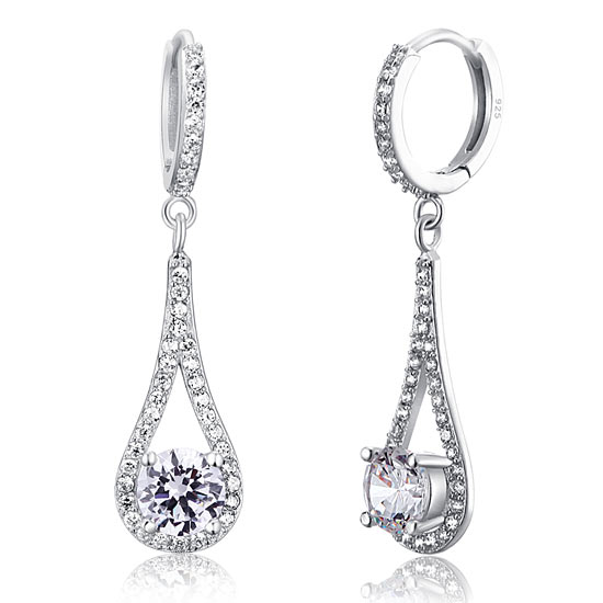 1 CT. Round Simulated Diamond Teardrop Drop Earrings in Sterling Silver