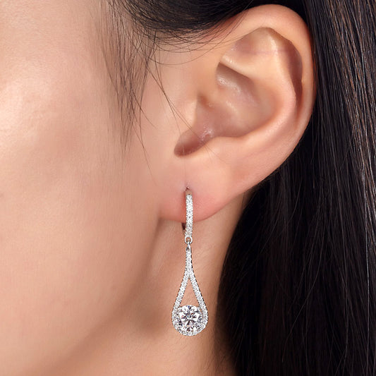 1 CT. Round Simulated Diamond Teardrop Drop Earrings in Sterling Silver
