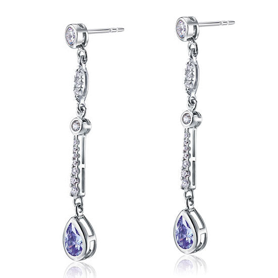 1 CT. Purple Simulated Sapphire Drop Earrings in Sterling Silver