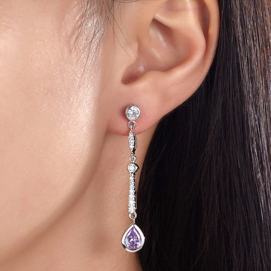 1 CT. Purple Simulated Sapphire Drop Earrings in Sterling Silver