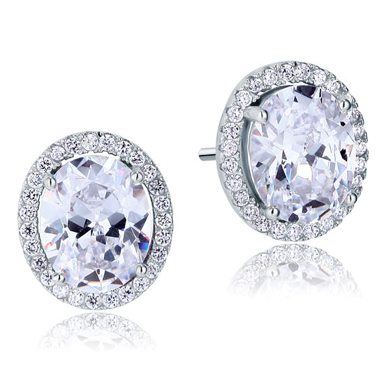 Boucles d'oreilles à tige en argent sterling avec halo de diamants synthétiques ovales de 3 carats