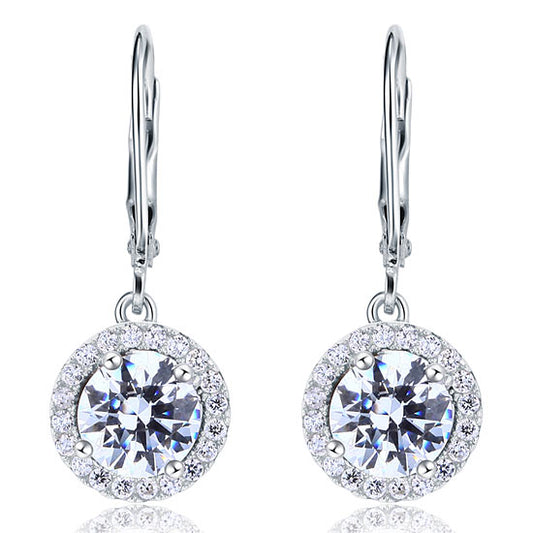 1 CT. Round Halo Simulated Diamond Drop Earrings in Sterling Silver