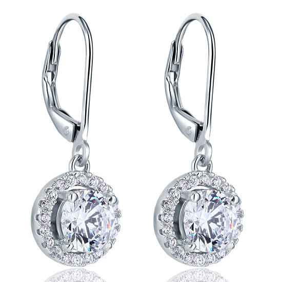 1 CT. Round Halo Simulated Diamond Drop Earrings in Sterling Silver