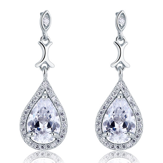 2 CT. Vintage Pear Halo Simulated Diamond Drop Earrings in Sterling Silver