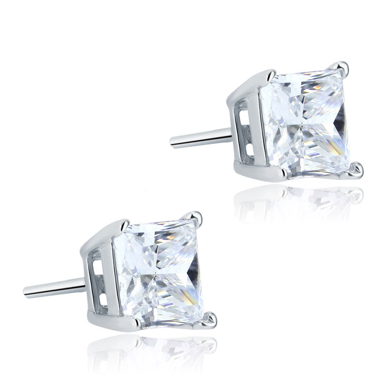 Boucles d'oreilles à tige en argent sterling avec diamant synthétique taille princesse de 1 carat
