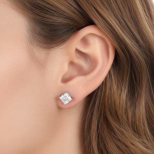 1 CT. Princess Cut Simulated Diamond Stud Earrings in Sterling Silver
