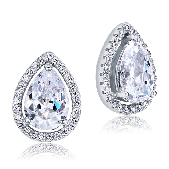 2 CT. Pear Cut Halo Simulated Diamond Stud Earrings in Sterling Silver