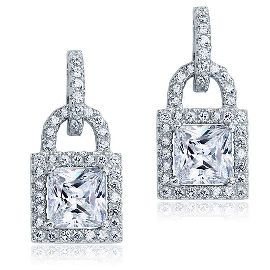 1 CT. Key Lock Simulated Diamond Drop Earrings in Sterling Silver