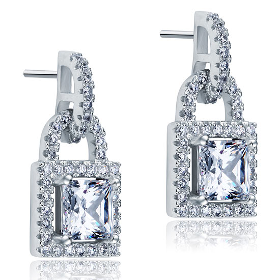 1 CT. Key Lock Simulated Diamond Drop Earrings in Sterling Silver