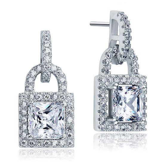 1 CT. Key Lock Simulated Diamond Drop Earrings in Sterling Silver