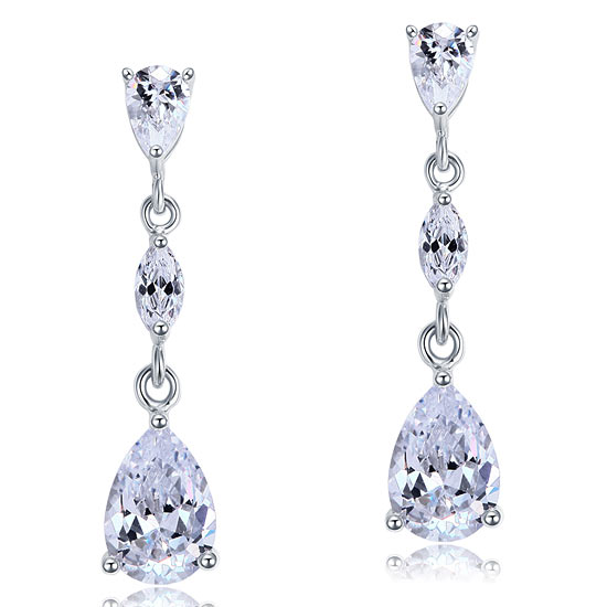 Aretes colgantes de diamantes simulados de talla pera de 2 quilates en plata de ley