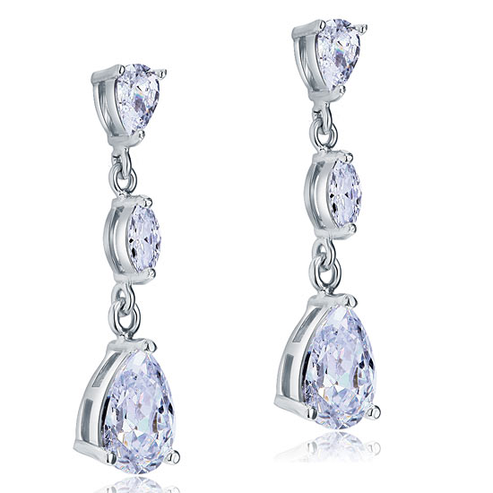 Aretes colgantes de diamantes simulados de talla pera de 2 quilates en plata de ley