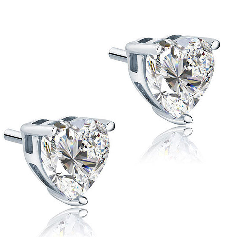 2 CT. Heart Cut Simulated Diamond Stud Earrings in Sterling Silver