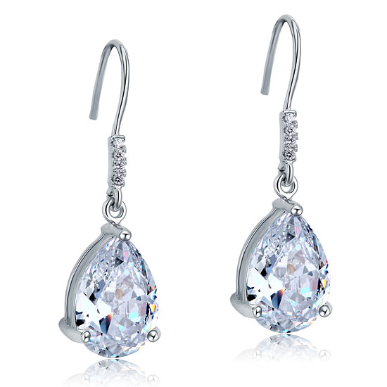 Boucles d'oreilles pendantes en argent sterling avec diamants synthétiques taille poire de 4 carats