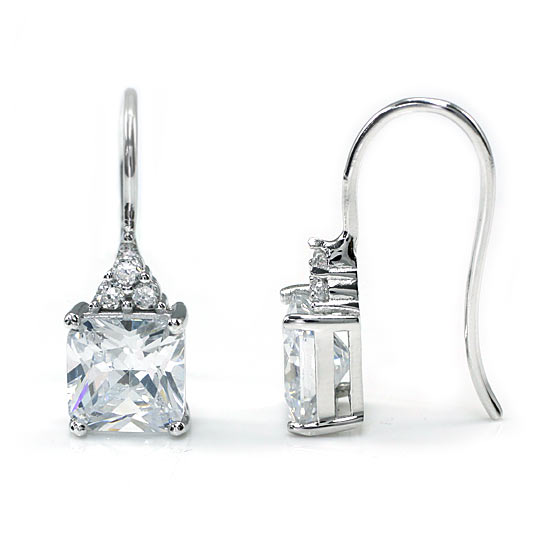 Boucles d'oreilles pendantes en argent sterling avec diamants synthétiques taille princesse de 2 carats