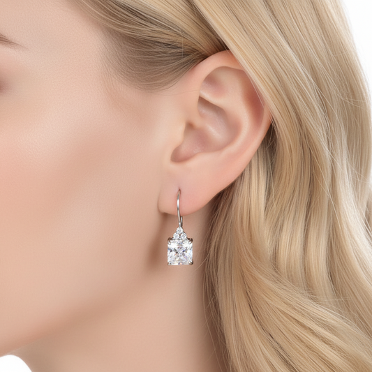 2 CT. Princess Cut Simulated Diamond Drop Earrings in Sterling Silver
