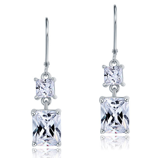 Boucles d'oreilles pendantes en argent sterling avec diamants synthétiques taille princesse de 4 carats