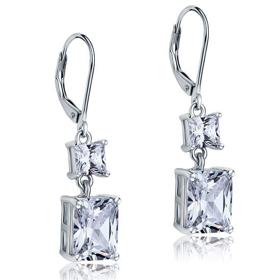Boucles d'oreilles pendantes en argent sterling avec diamants synthétiques taille princesse de 4 carats