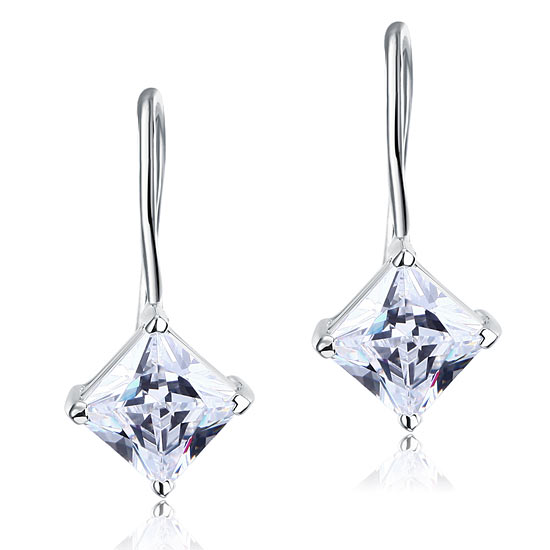 Pendientes colgantes de diamantes simulados de talla princesa de 1,5 quilates en plata de ley.