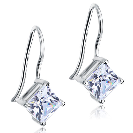 Pendientes colgantes de diamantes simulados de talla princesa de 1,5 quilates en plata de ley.
