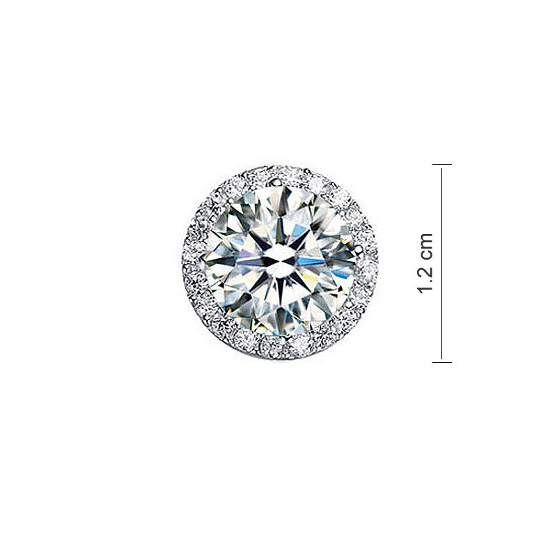 Aretes de plata de ley con halo redondo de diamantes simulados de 2 quilates