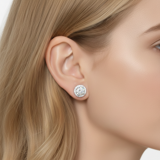2 CT. Round Halo Simulated Diamond Stud Earrings in Sterling Silver