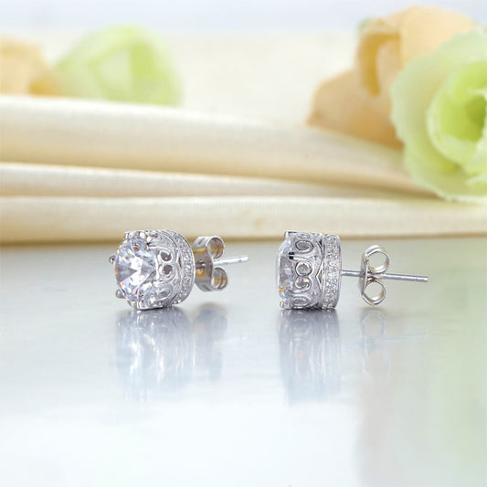 1.5 CT. Round Vintage Style Stud Earrings in Sterling Silver