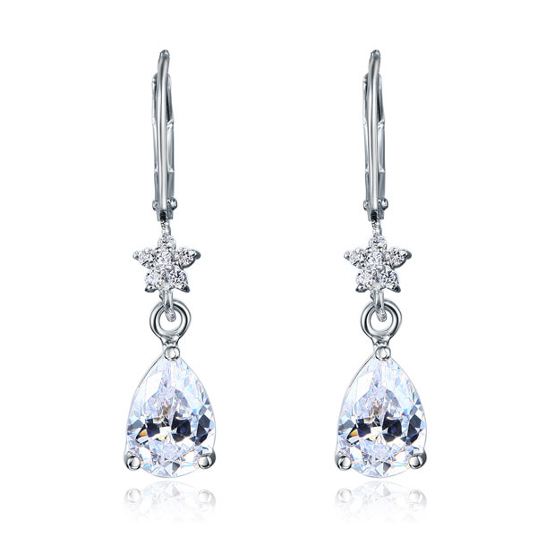 Boucles d'oreilles pendantes en argent sterling avec diamants synthétiques taille poire de 2 carats