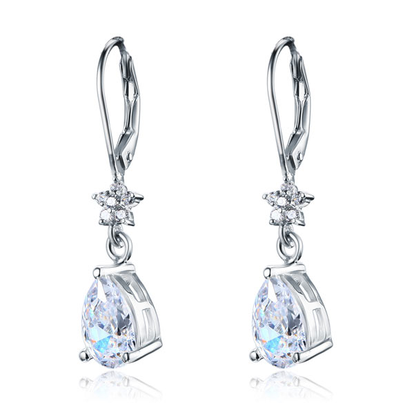Boucles d'oreilles pendantes en argent sterling avec diamants synthétiques taille poire de 2 carats