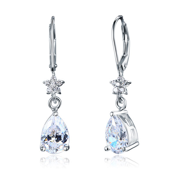 Boucles d'oreilles pendantes en argent sterling avec diamants synthétiques taille poire de 2 carats