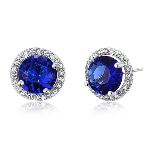 1 CT. Blue Simulated Sapphire Halo Stud Earrings in Sterling Silver