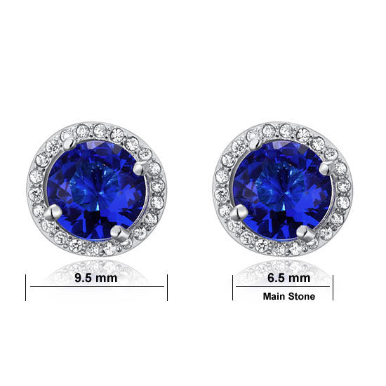 1 CT. Blue Simulated Sapphire Halo Stud Earrings in Sterling Silver