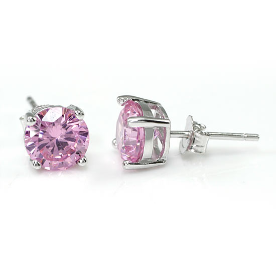1 CT. Round Pink Simulated Diamond Stud Earrings in Sterling Silver