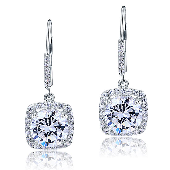 Boucles d'oreilles pendantes en argent sterling avec halo de diamants synthétiques ronds brillants de 2,5 carats