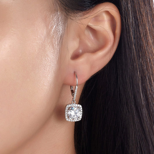 2.5 CT. Brilliant Round Simulated Diamond Halo Drop Earrings in Sterling Silver
