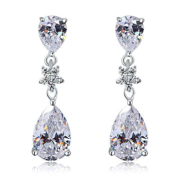Pendientes colgantes de diamantes simulados de talla pera de 3,5 quilates en plata de ley.